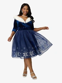Disney's Frozen Collection by Unique Vintage Plus Blue Velvet & Glitter Snow Marceline Swing Dress