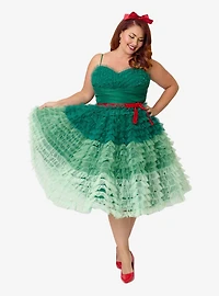 Unique Vintage Plus Green Ombre Tulle Cupcake Swing Dress