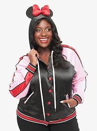 Disney Mickey & Friends Collection by Unique Vintage Plus Minnie Mouse Hooded Satin Bomber Jacket