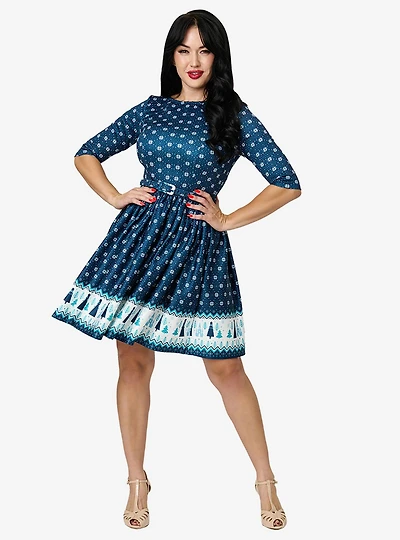 Disney's Frozen Collection by Unique Vintage Fair Isle Border Print Stephanie Flare Dress