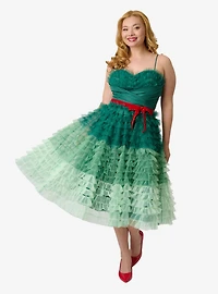 Unique Vintage Green Ombre Tulle Cupcake Swing Dress