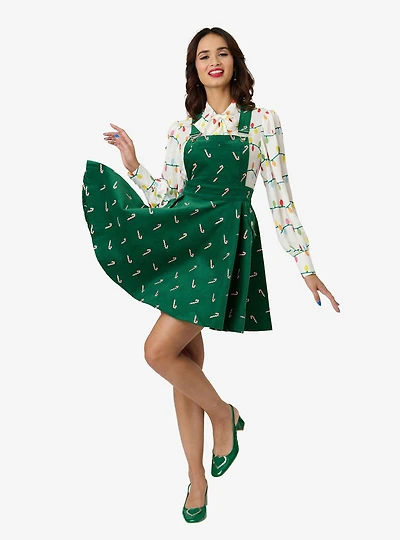 Unique Vintage Green & Candy Cane Stamp Brionne Pinafore Skirt