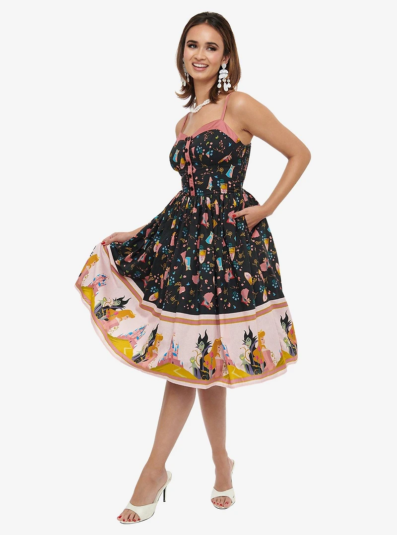 Disney Princess Collection by Unique Vintage Sleeping Beauty Print Swing Dress
