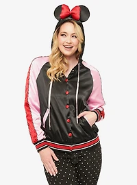 Disney Mickey & Friends Collection by Unique Vintage Minnie Mouse Hooded Satin Bomber Jacket