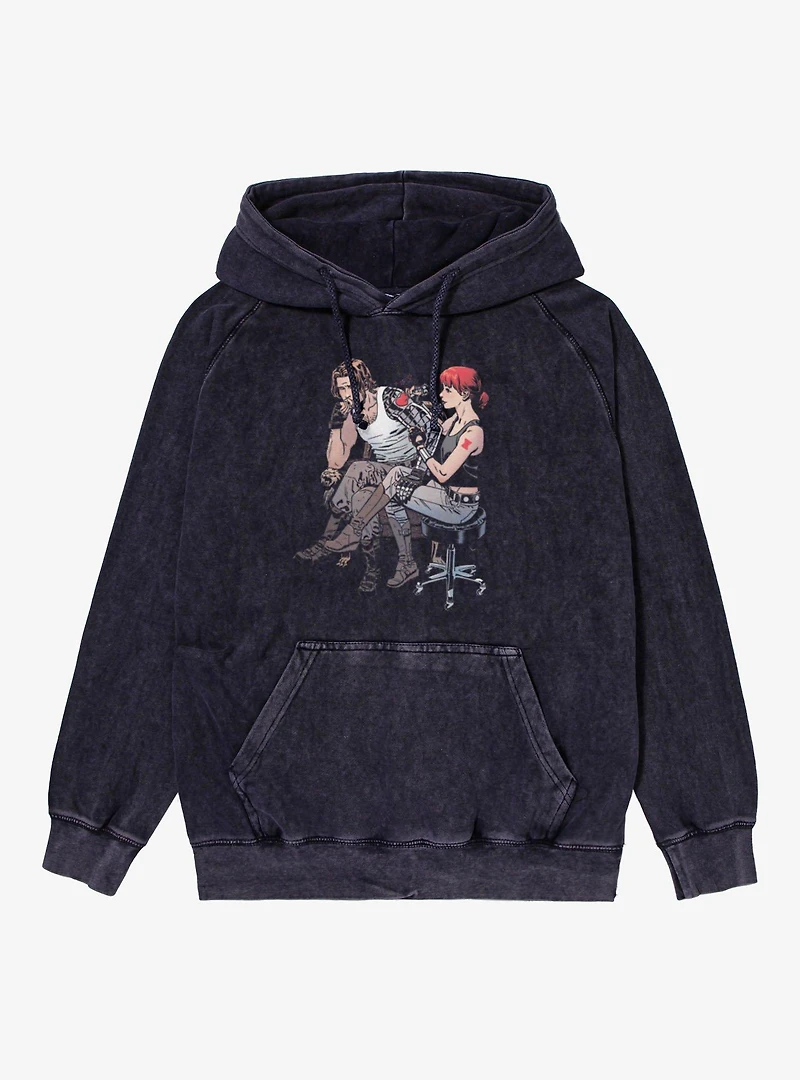 Marvel Winter Soldier & Black Widow Tattoo Heart Mineral Wash Hoodie