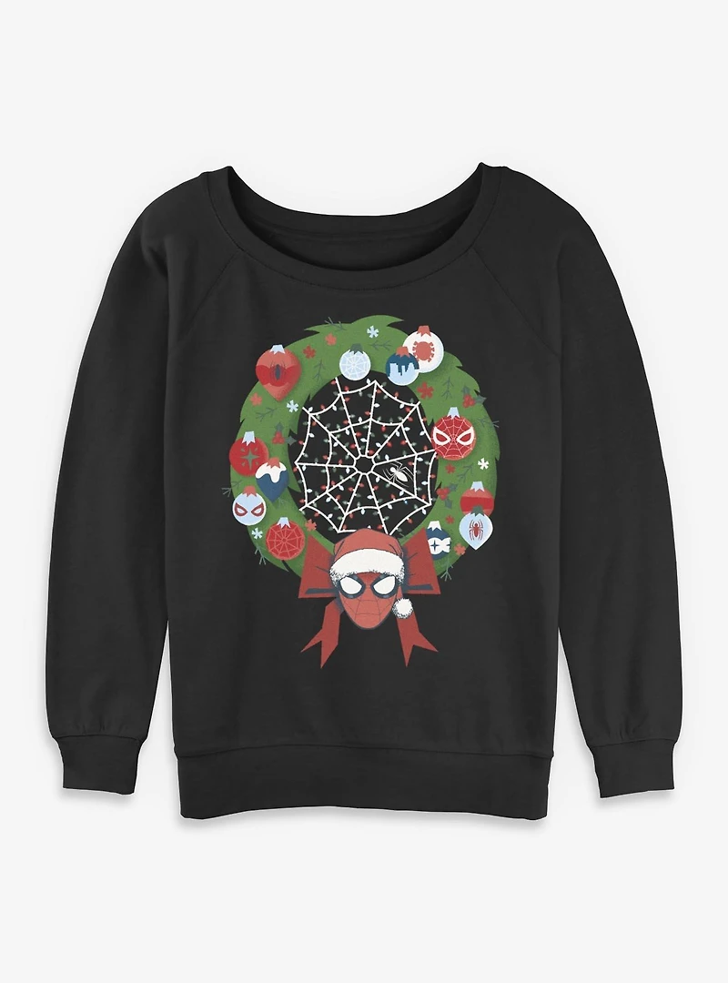 Marvel Spider-Man Christmas Wreath Womens Slouchy Sweatshirt