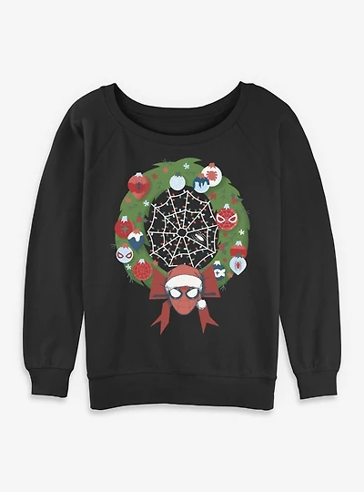 Marvel Spider-Man Christmas Wreath Womens Slouchy Sweatshirt