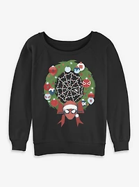 Marvel Spider-Man Christmas Wreath Womens Slouchy Sweatshirt