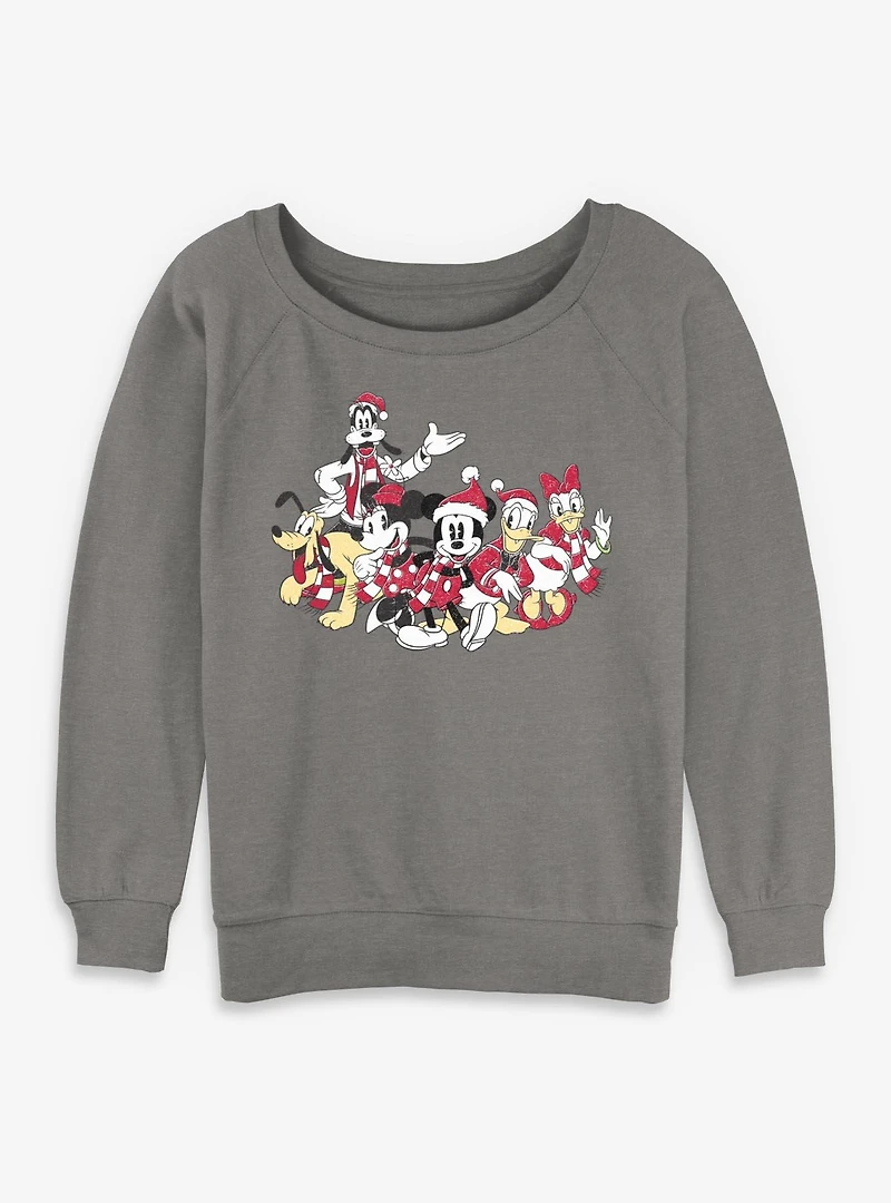 Disney Mickey Mouse & Friends Xmas Group  Womens Slouchy Sweatshirt