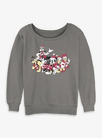 Disney Mickey Mouse & Friends Xmas Group  Womens Slouchy Sweatshirt