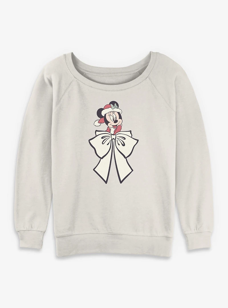 Disney Minnie Mouse Mrs Claus Bow Womens Slouchy Sweatshirt