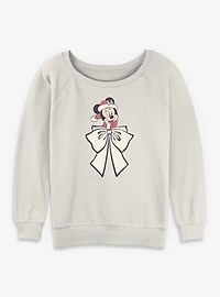 Disney Minnie Mouse Mrs Claus Bow Womens Slouchy Sweatshirt