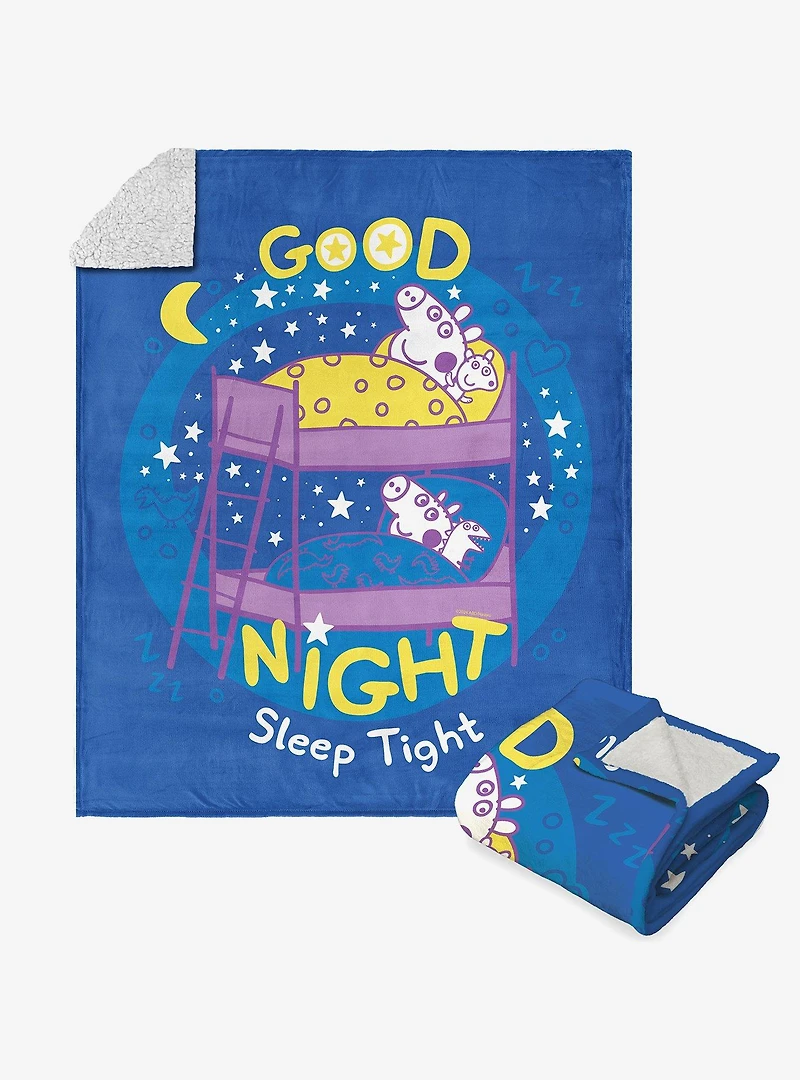 Peppa Pig Good Night Sleep Tight Silk Touch Sherpa Throw Blanket