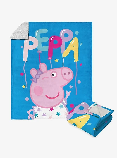 Peppa Pig Peppa Balloons Silk Touch Sherpa Throw Blanket