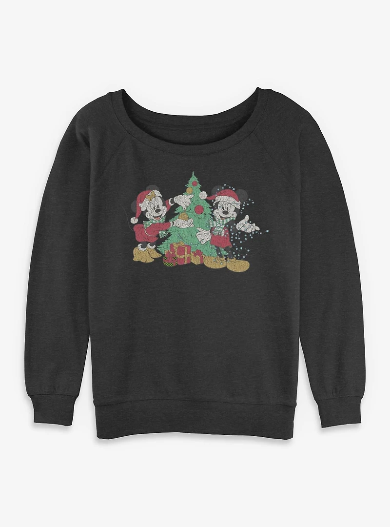 Disney Mickey Mouse & Minnie Christmas Couple Vintage Style Womens Slouchy Sweatshirt