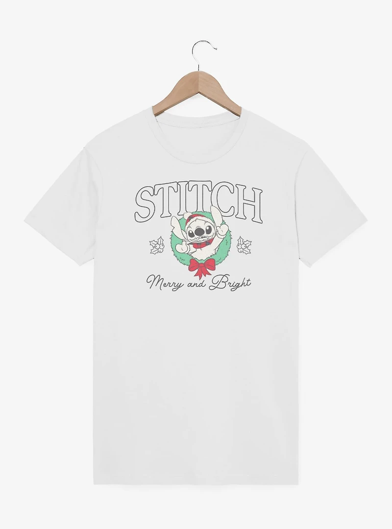 Disney Lilo & Stitch Merry and Bright Wreath  T-Shirt