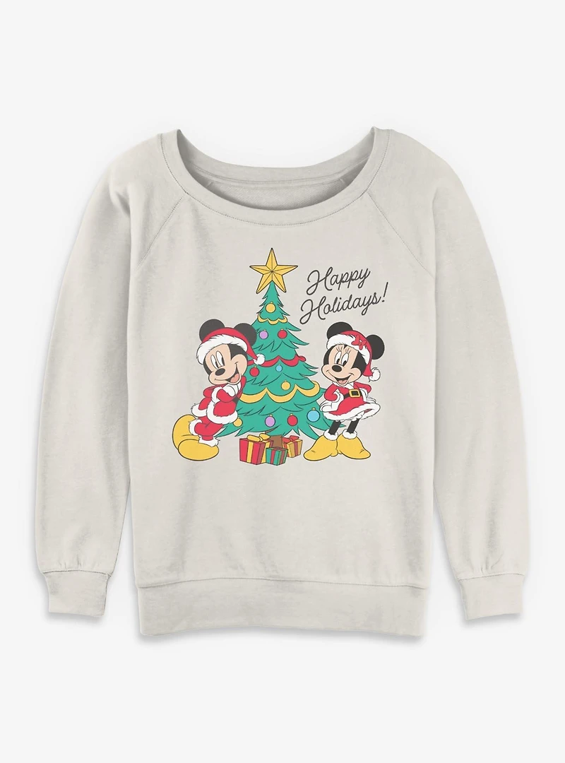 Disney Mickey Mouse & Minnie Happy Holidays Womens Slouchy Sweatshirt