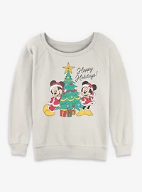 Disney Mickey Mouse & Minnie Happy Holidays Womens Slouchy Sweatshirt