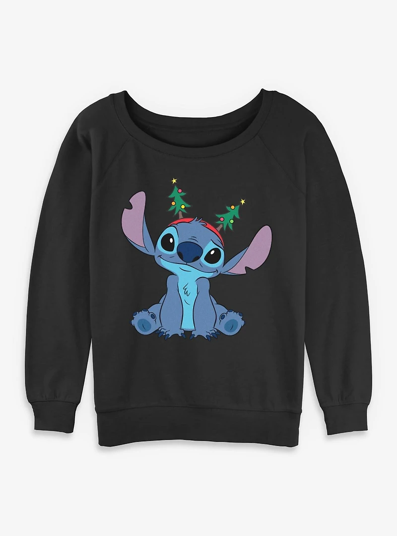 Disney Lilo & Stitch Xmas Tree Antennas Womens Slouchy Sweatshirt