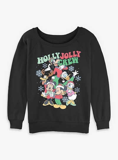 Disney Mickey Mouse & Friends Holly Jolly Crew Womens Slouchy Sweatshirt