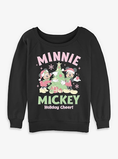 Disney Mickey Mouse & Minnie Holiday Cheer Womens Slouchy Sweatshirt