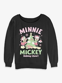 Disney Mickey Mouse & Minnie Holiday Cheer Womens Slouchy Sweatshirt
