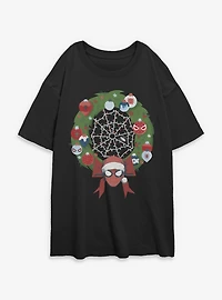 Marvel Spider-Man Christmas Wreath Womens Oversized T-Shirt