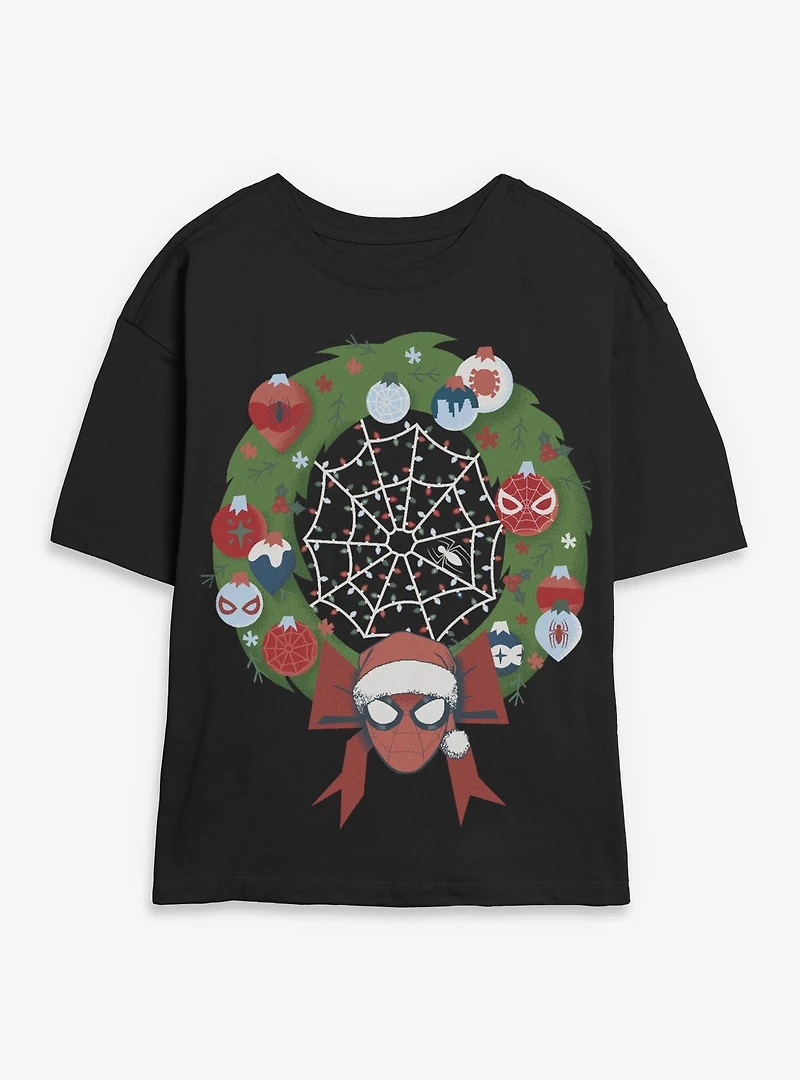 Marvel Spider-Man Christmas Wreath Womens Skimmer T-Shirt
