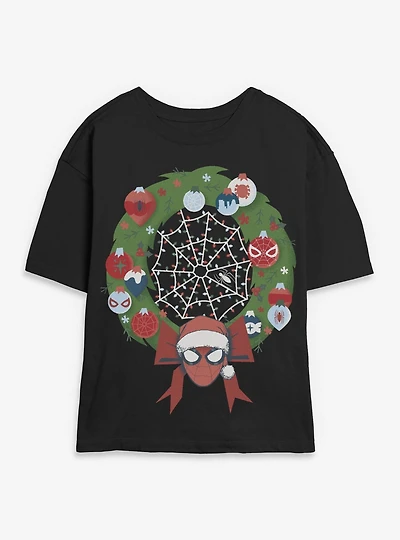 Marvel Spider-Man Christmas Wreath Womens Skimmer T-Shirt