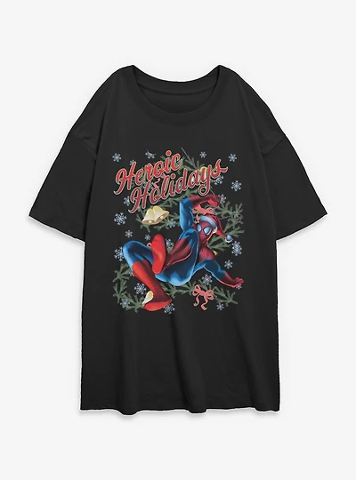 Marvel Spider-Man Vintage Heroic Holiday Womens Oversized T-Shirt