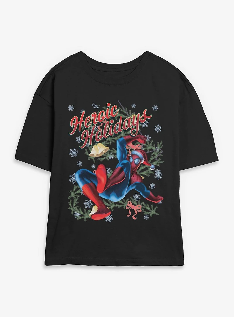 Marvel Spider-Man Vintage Heroic Holiday Womens Skimmer T-Shirt