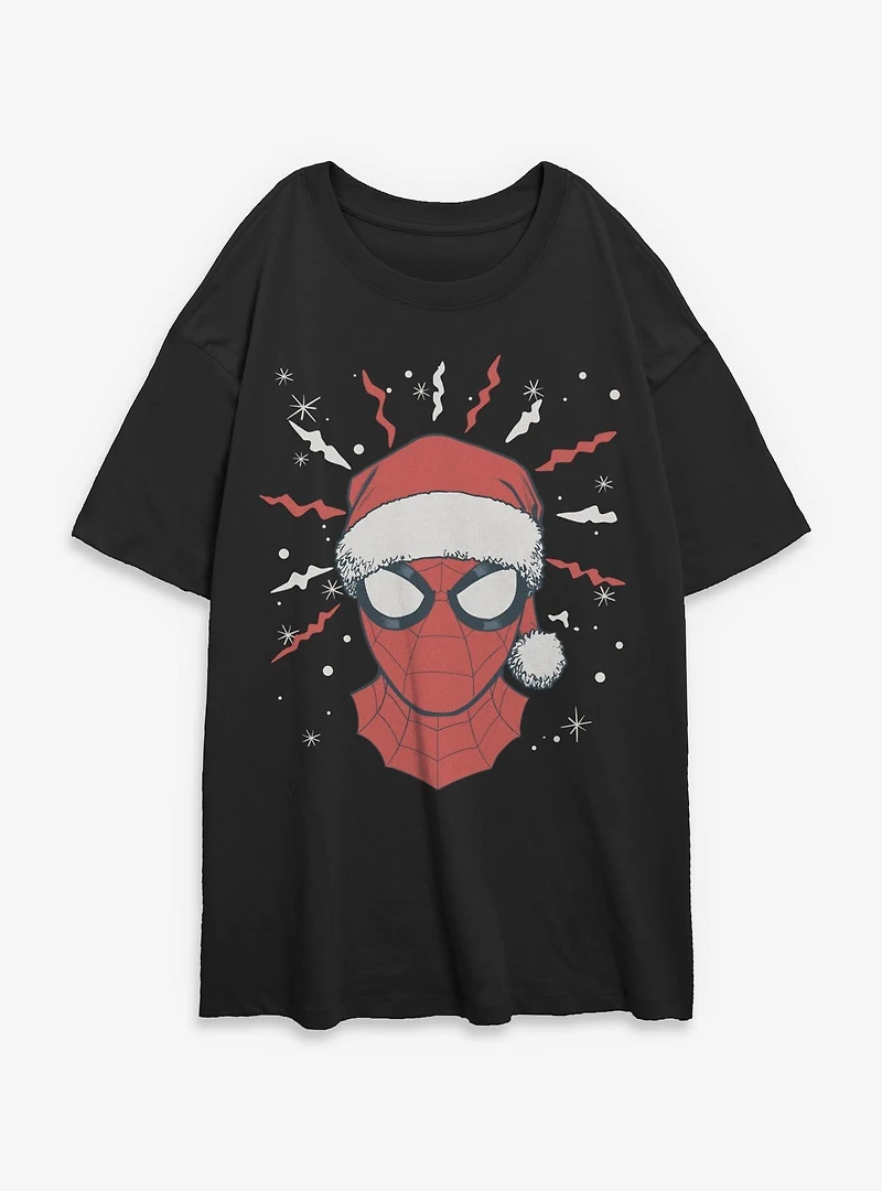 Marvel Spider-Man Xmas Face Womens Oversized T-Shirt
