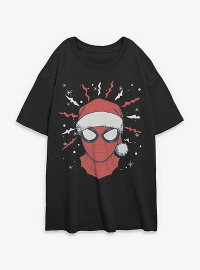Marvel Spider-Man Xmas Face Womens Oversized T-Shirt