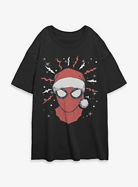 Marvel Spider-Man Xmas Face Womens Oversized T-Shirt