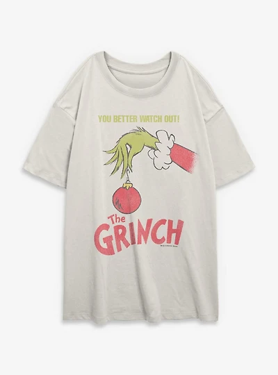 Dr. Seuss How The Grinch Stole Christmas You Better Watch Out Ornament Womens Oversized T-Shirt