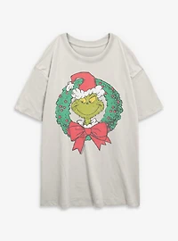 Dr. Seuss How The Grinch Stole Christmas Wreath Womens Oversized T-Shirt
