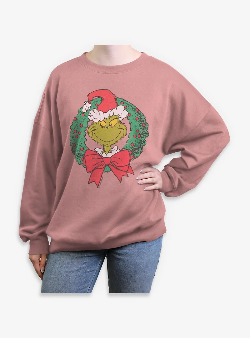 Dr. Seuss How The Grinch Stole Christmas Wreath Womens Oversized Sweatshirt