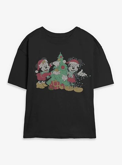 Disney Mickey Mouse & Minnie Christmas Couple Vintage Style Womens Skimmer T-Shirt