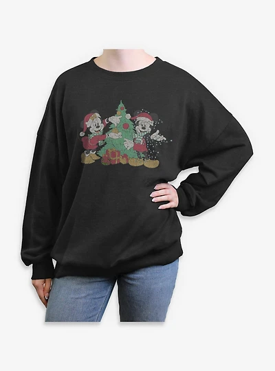 Disney Mickey Mouse & Minnie Christmas Couple Vintage Style Womens Oversized Sweatshirt