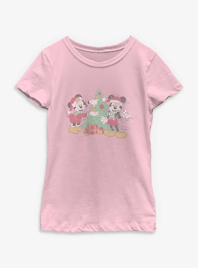Disney Mickey Mouse & Minnie Christmas Couple Vintage Style Youth Girls T-Shirt