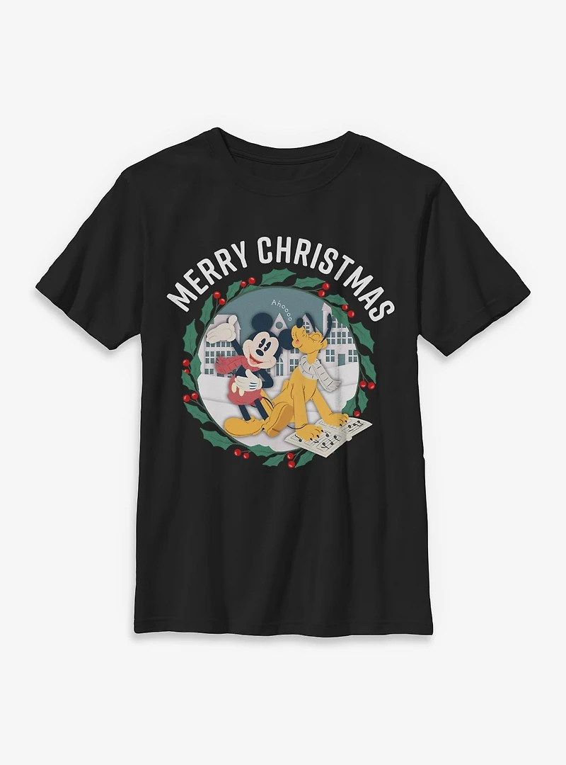 Disney Mickey Mouse & Pluto Merry Christmas Youth T-Shirt