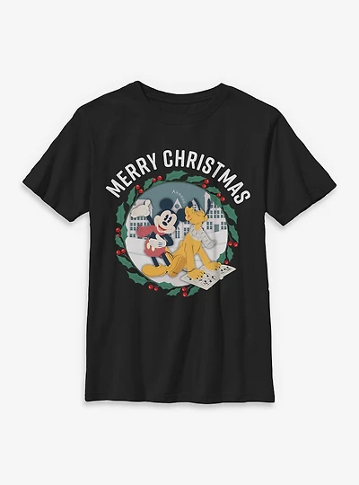 Disney Mickey Mouse & Pluto Merry Christmas Youth T-Shirt
