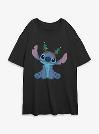 Disney Lilo & Stitch Xmas Tree Antennas Womens Oversized T-Shirt