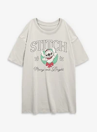 Disney Lilo & Stitch Merry and Bright Wreath  Womens Oversized T-Shirt