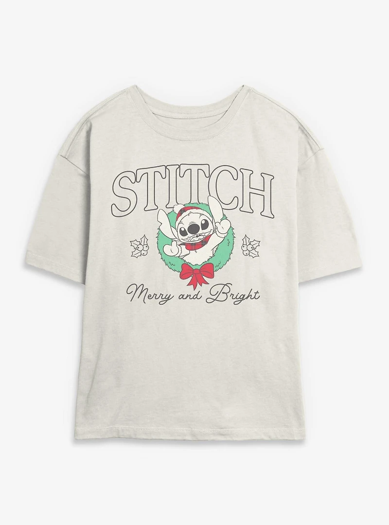 Disney Lilo & Stitch Merry and Bright Wreath  Womens Skimmer T-Shirt