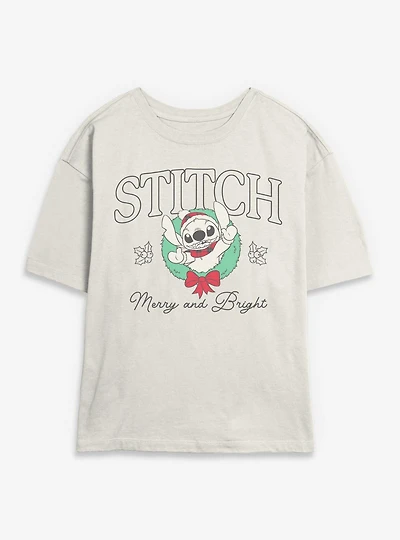 Disney Lilo & Stitch Merry and Bright Wreath  Womens Skimmer T-Shirt