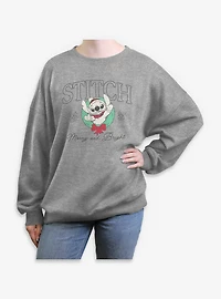 Disney Lilo & Stitch Merry and Bright Wreath  Womens Oversized Sweatshirt