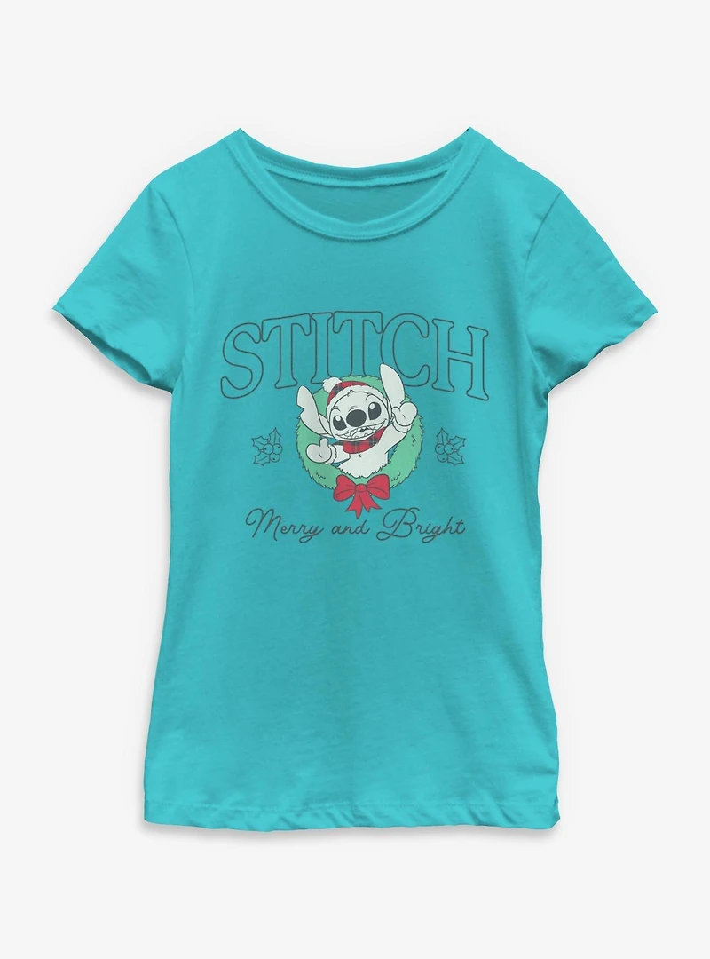 Disney Lilo & Stitch Merry and Bright Wreath  Youth Girls T-Shirt