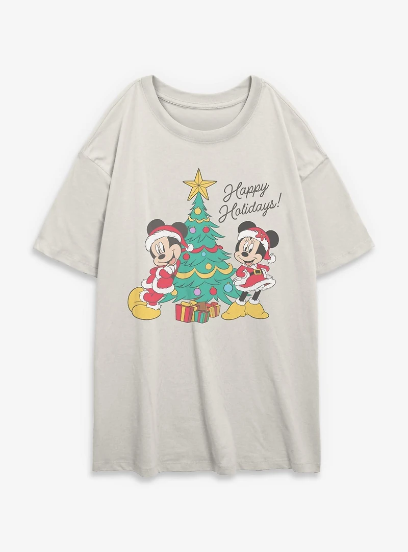 Disney Mickey Mouse & Minnie Happy Holidays Womens Oversized T-Shirt