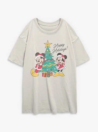 Disney Mickey Mouse & Minnie Happy Holidays Womens Oversized T-Shirt